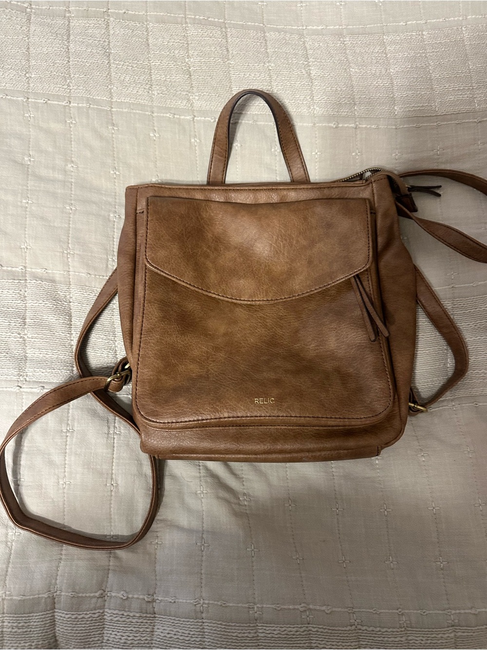 Relic Brown Convertible Leather Backpack Crossbody